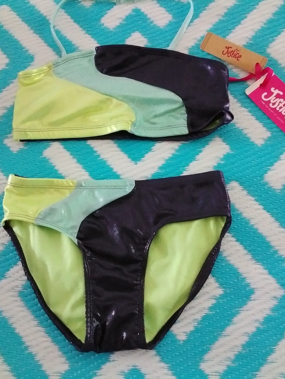 Justice Girls 2pc Swim Suit Colorblock Bikini Navy Size: M (10)